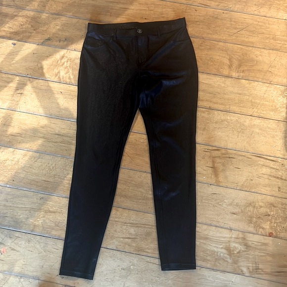 Black shiny stretch pants. Like new. - Picture 1 of 5